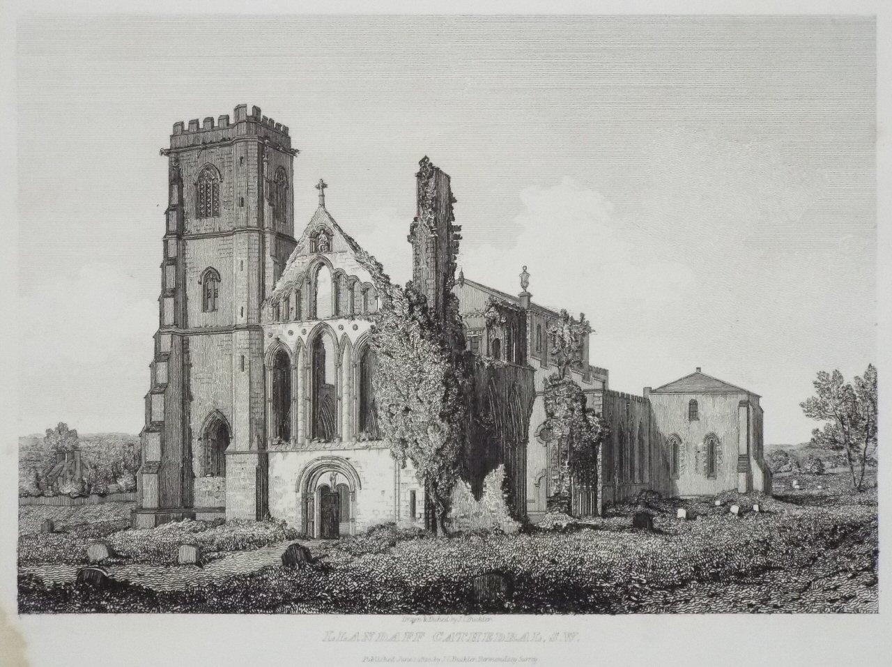 Etching - Llandaff Cathedral, S.W. - Buckler